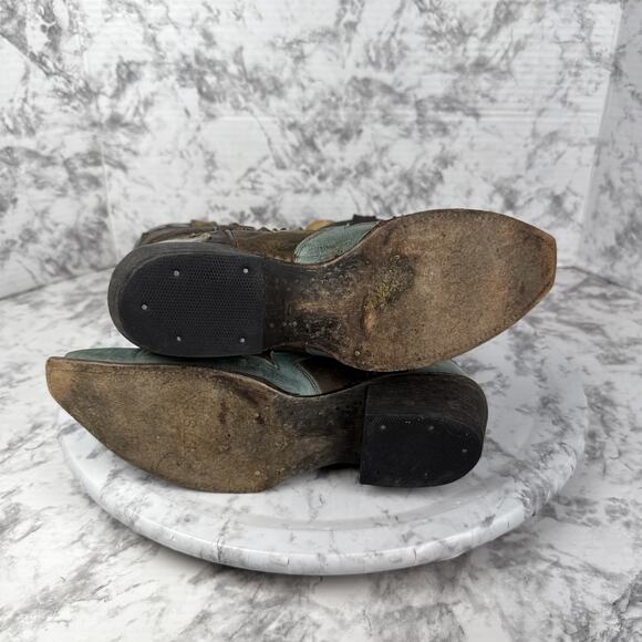 Stetson Thunderbird Studded Eagle Boot Size 7.5 Western Brown Turquoise Leather - Picture 8 of 11